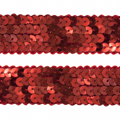 Тесьма с пайетками 3, шир. 20 мм/уп. 25+/-1 м, цвет красный - купить в Северске. Цена: 778.19 руб.