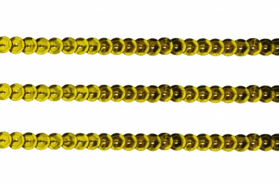 Пайетки "ОмТекс" на нитях, SILVER-BASE, 6 мм С / упак.73+/-1м, цв. А-1 - т.золото - купить в Северске. Цена: 468.37 руб.