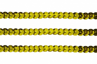 Пайетки "ОмТекс" на нитях, SILVER-BASE, 6 мм С / упак.73+/-1м, цв. 7 - св.золото - купить в Северске. Цена: 468.37 руб.